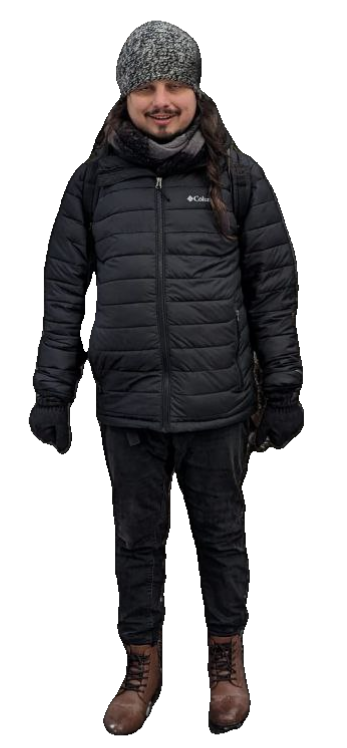 An image of Marius wearing winter clothes
